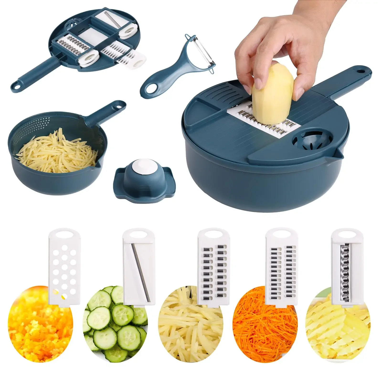 

9 in 1 Vegetable Chopper Multifunctional Vegetable Slicer Cutter with Container Carrot Fruit and Garlic Chopper Kitchen Gadget