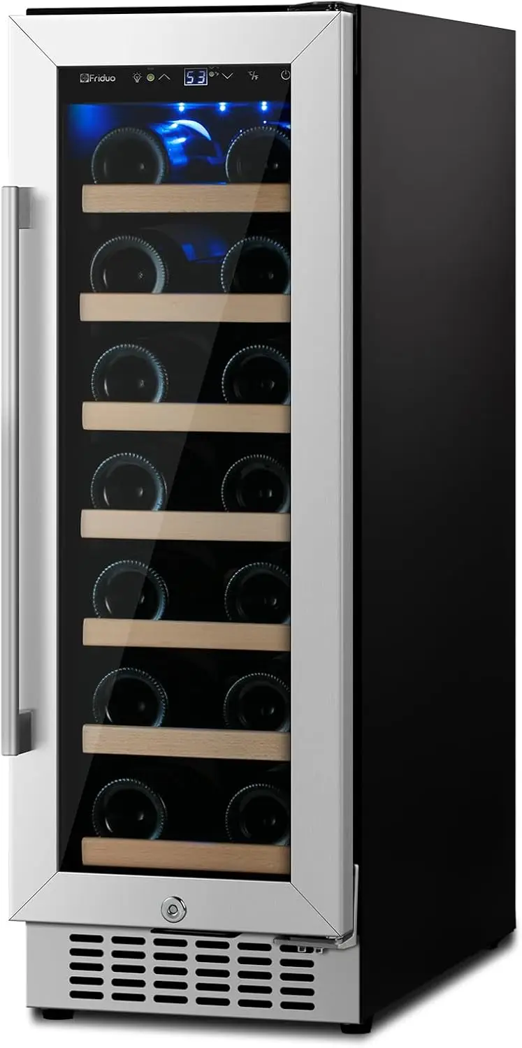 12 inch Wine Cooler Refrigerator 20 Bottles Built-in or Freestanding Red Wine Refrigerator with Tempered Glass Door, Low Noice C