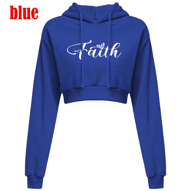 Mode Glaube gedruckt Langarm Sweatshirt Frauen Kapuze Herbst und Winter sexy kurze Hoodies/Pullover