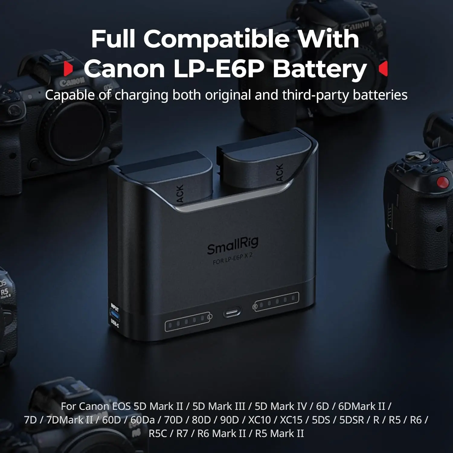 SmallRig LP-E6P LP-E6NH LP-E6N LP-E6 2h Dual Slot Camera Battery Charger for Canon EOS R6 Mark III R5 Mark II R7 5D Mark II view 3