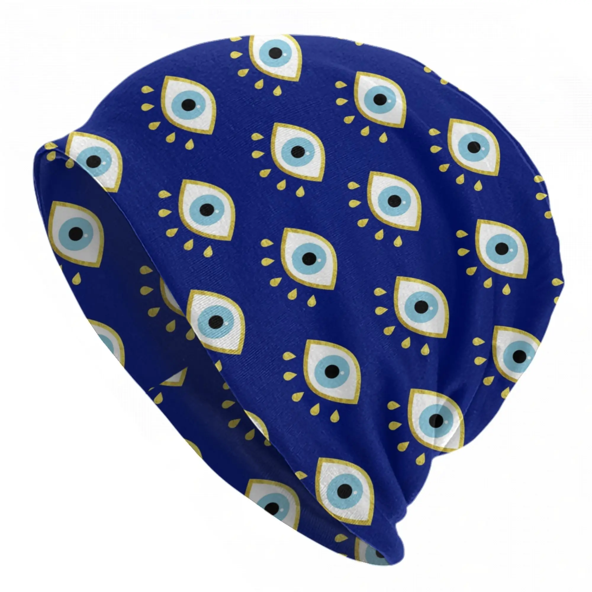 Magic Blue Eye Skullies Beanies Hats Evil Eye Blue Nazar Amulet Pattern Boho Goth Men Women Street Caps Warm Dual-use Bonnet Hat