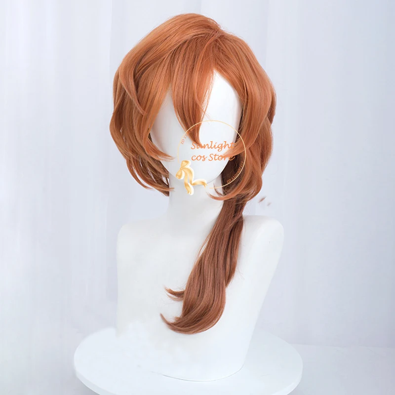 55cm Chuuya Cosplay Anime Wig Orange Gradient Scalp Chuya Nakahara Chuuya Wig Heat Resistant Hair Prop Choker In Stock + Wig Cap