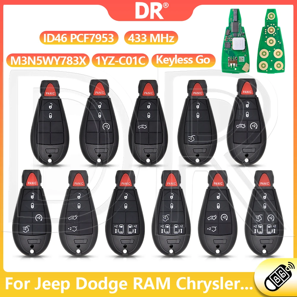 DR3 433MHz Keyless Go M3N5WY783X 1YZ-C01C ID46 PCF7953 Car Remote Key For Jeep Grand Cherokee Dodge RAM Chrysler Town&Country