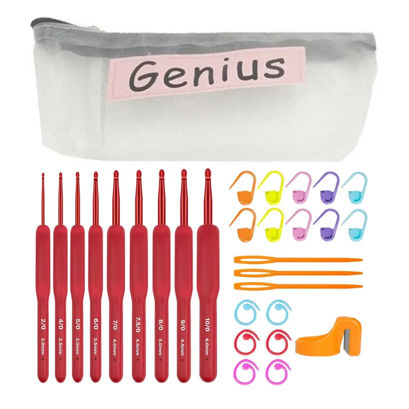 Crochet Hook Set Red 2-6mm Crochet Hook Ergonomically Designed for Arthritis Hands Storage Bag Suitable for Crochet Beginners