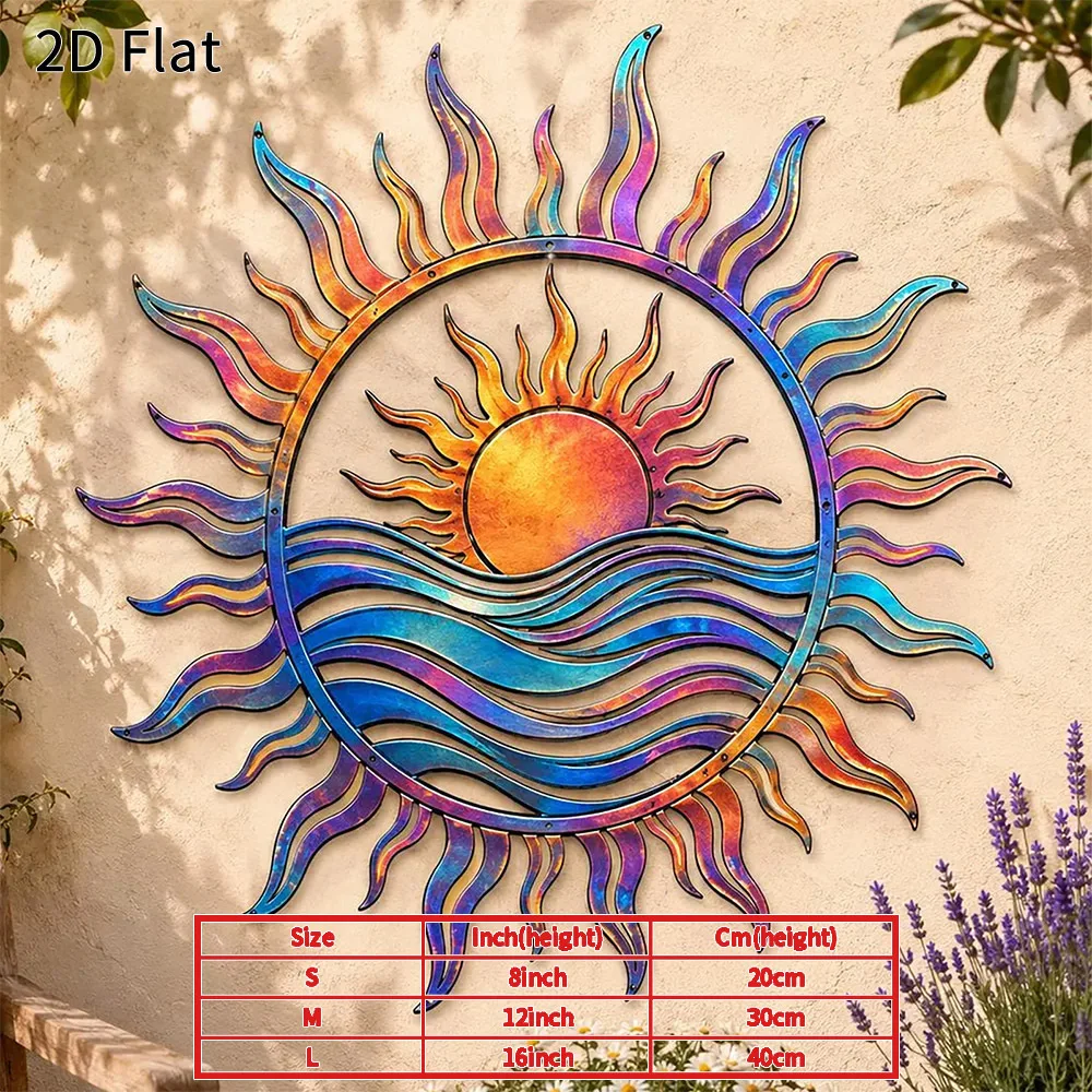 CIFBUY Metal Wall Decor, 2D Flat Cutout Sun Over Ocean Wave Silhouette Wall Sign, Boho Nature Aluminum Wall Ornament