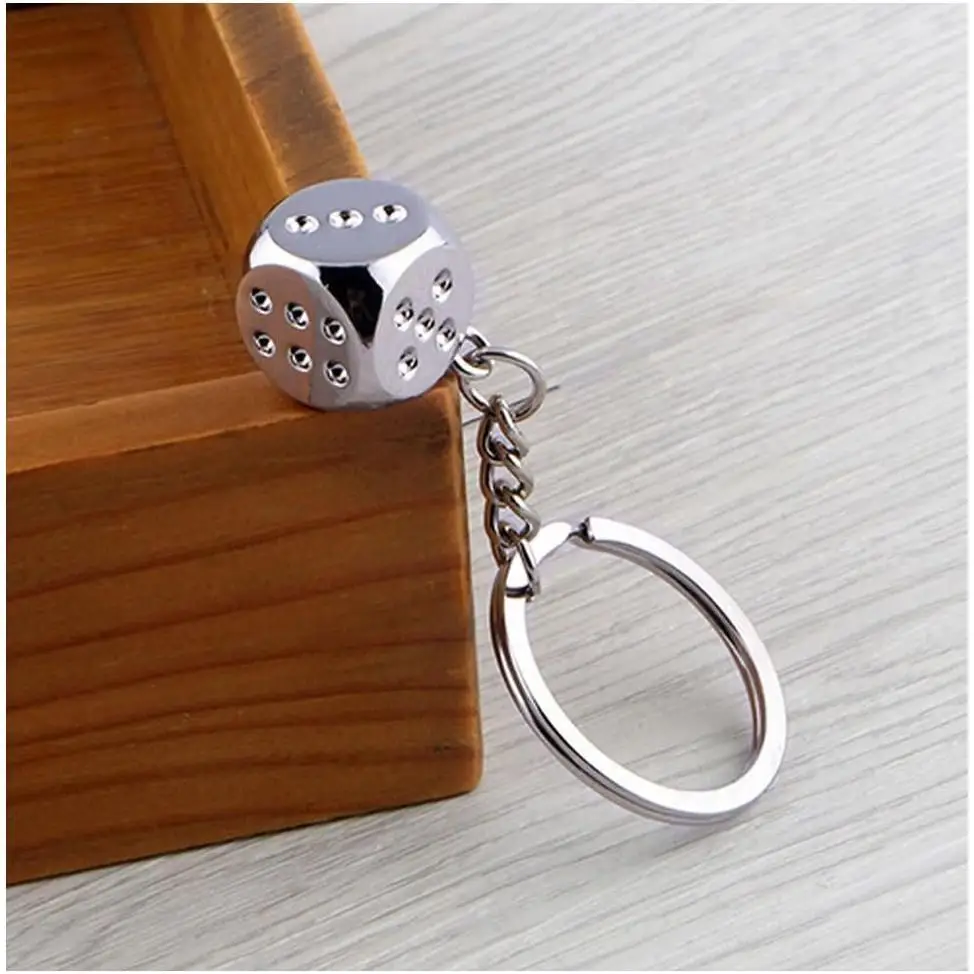 New Dice Key Chain Metal Personality Dice Model Alloy Keychain Gift Stainless Steel Good Luck Car Key Ring