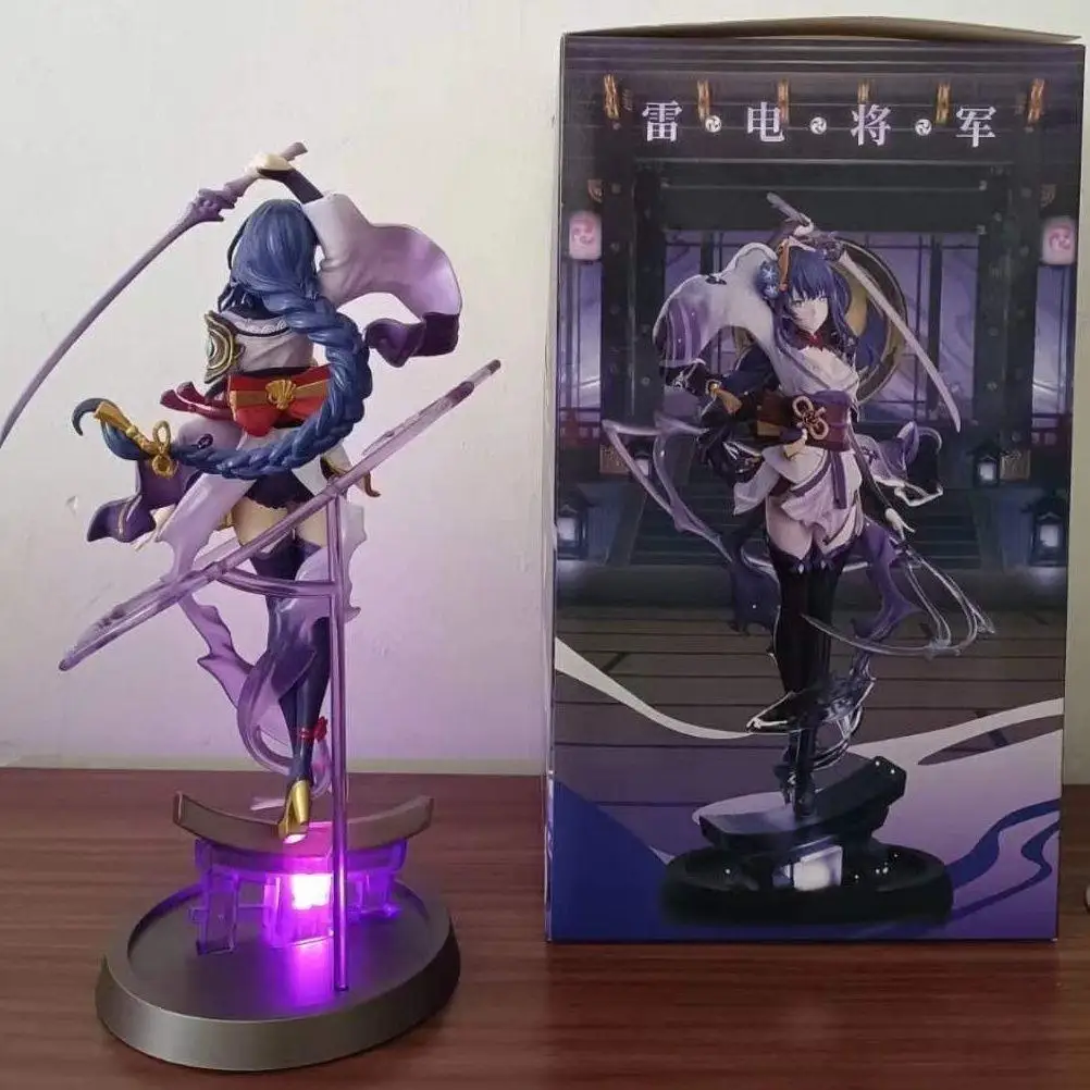 Genshin Impact Game Figura Anime, Estatueta de Ação Raiden Shogun Brilhante, PVC Ornamentos Colecionáveis, Modelo de Brinquedos para Crianças, Presentes