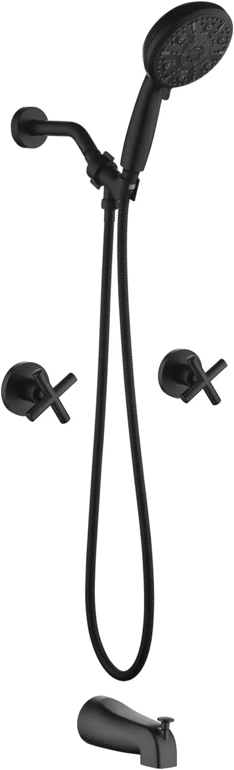 

Матовый черный смеситель для душа для ванны с ручным душем, 10 струй, одна ручка, комплект отделки душа 4,7 дюйма