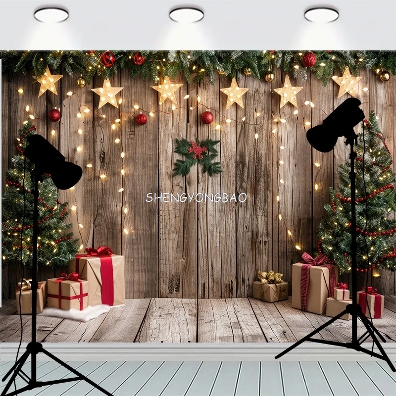 

Christmas Decoration Background Fireplace Living Room Window Family Party New Year Photography Backdrops AG-07