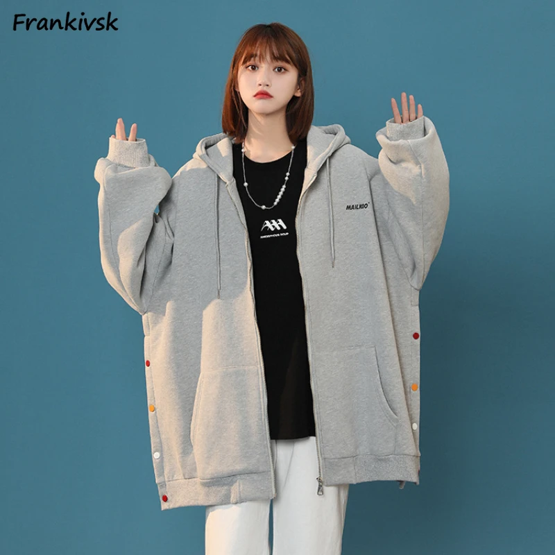 

Side-Slit Jackets Women Hooded Baggy Japanese Style Elegant Streetwear Minimalist Advanced Aesthetic Prevalent Youthful Vitality