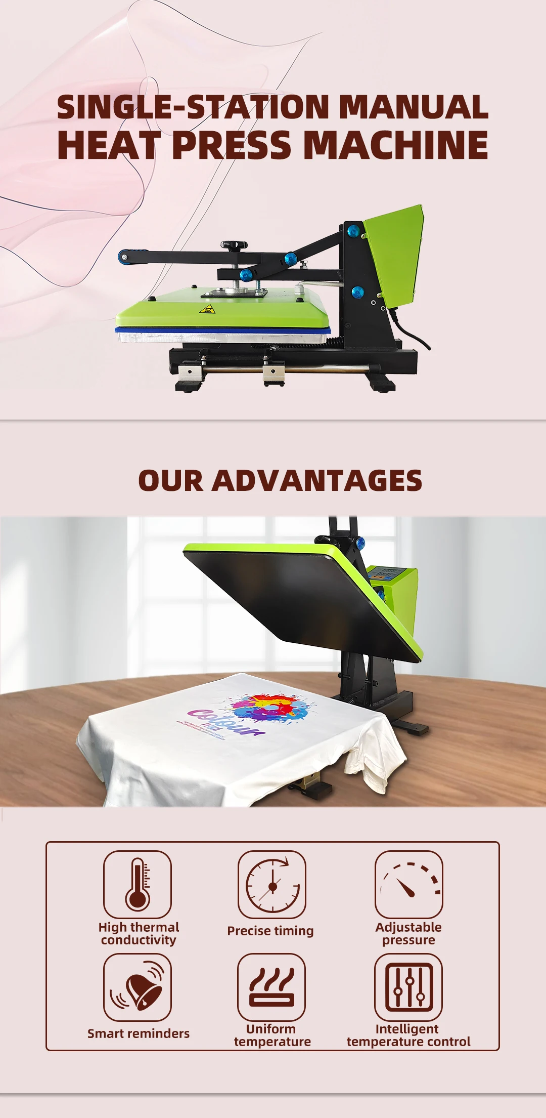 آلة الضغط الحراري الرقمية بالضغط الساخن من OKAI لآلة الضغط الحراري القابلة للتمدد على القمصان