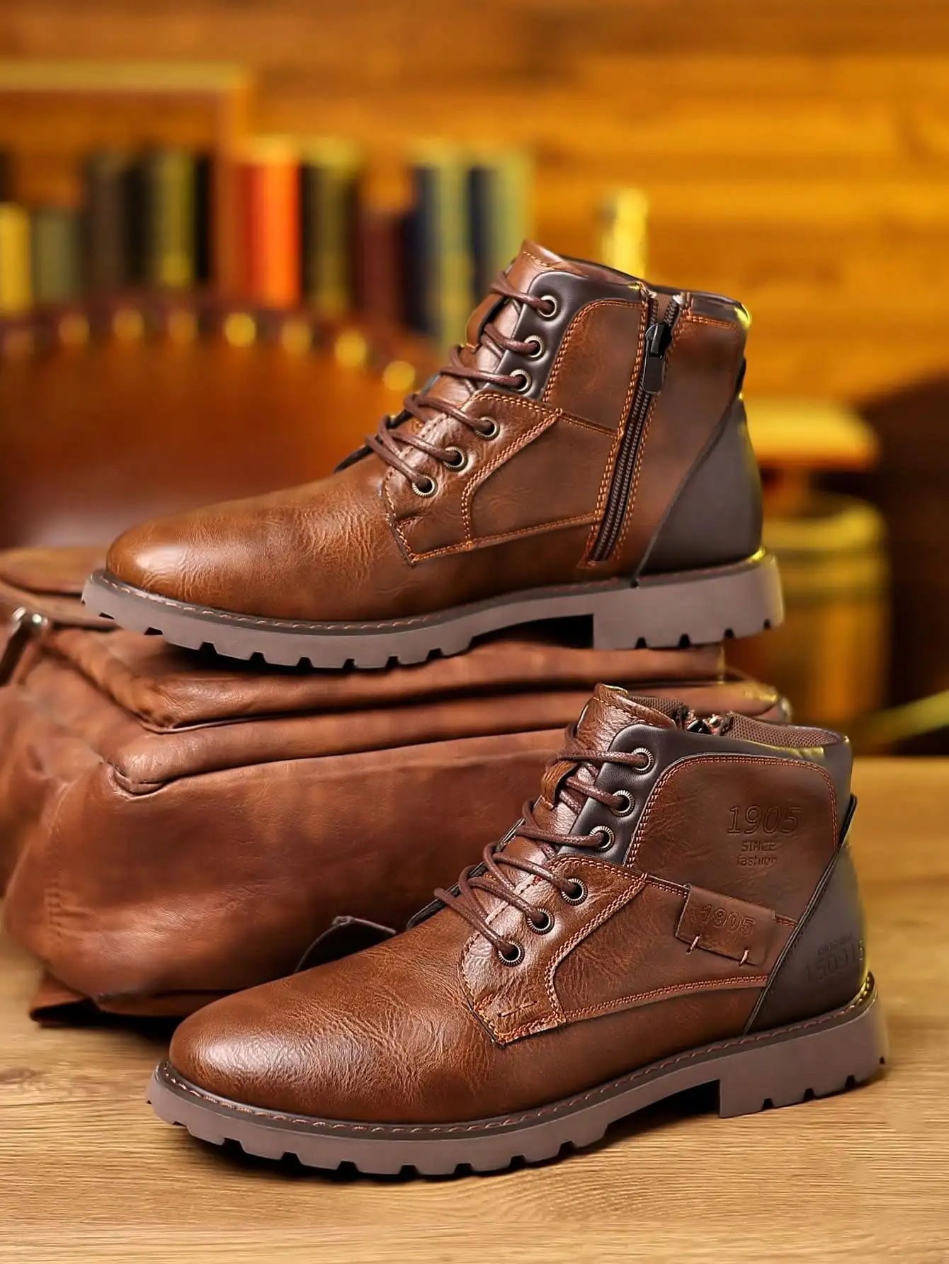 QRLQRL Men Boots High Quality Handmade Leather Boot Retro Side Zip Suitable for daily travel
