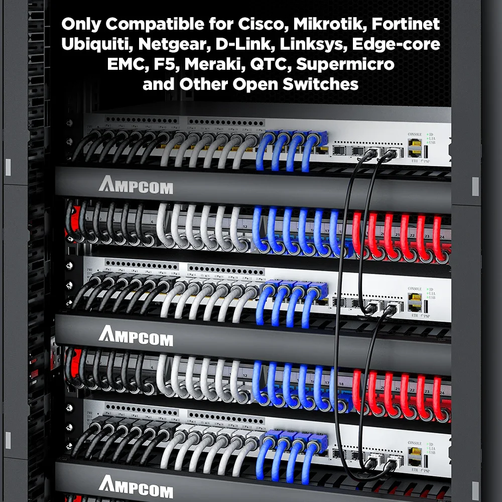 AMPCOM DAC Direct Attach Cable Copper, Passive 10G SFP+ DAC Twinax Cable for Cisco, Mikrotik, Ubiquiti, Meraki