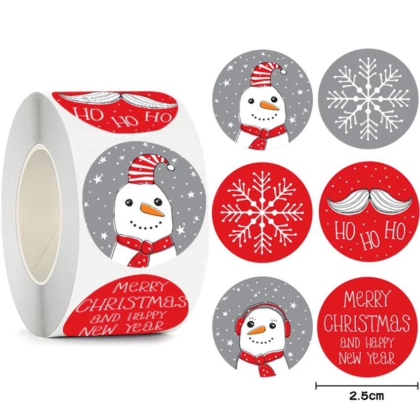 100-500pcs Merry Christmas Decoration for Home  Red Christmas Sticker Sealing labels for Candy Bag Gifts Box packaging Sticker