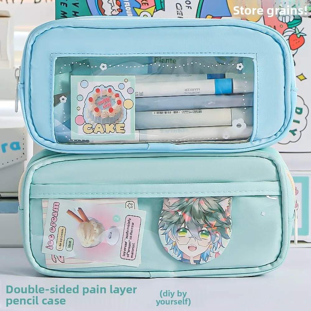 PVC Y2K Stationery Bag Desktop Storage Large Capacity Korean Style Pencil Case Aesthetic Flower Cloth PVC Pencil Pouch Office