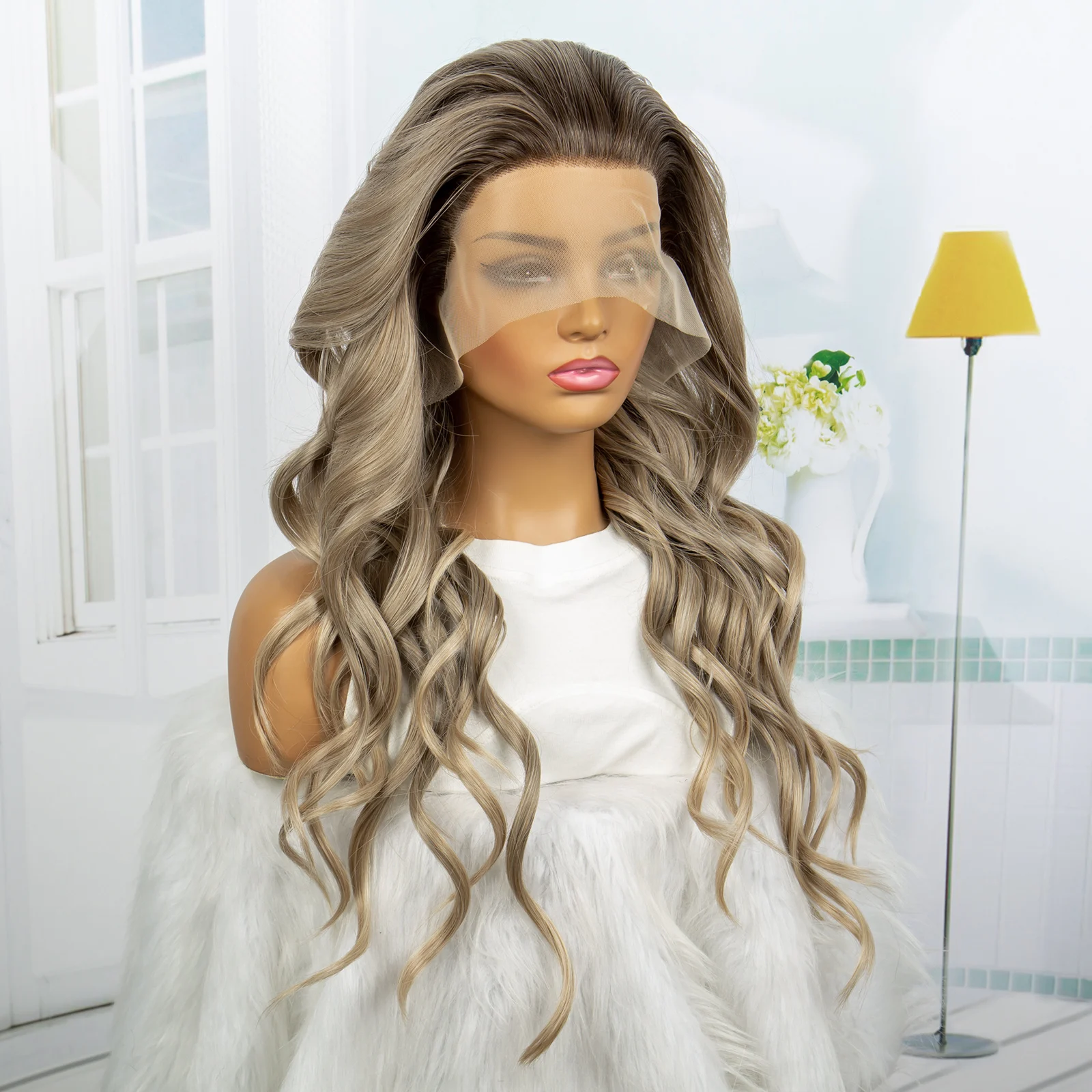 30Inches Synthetic Lace Front Wig 13X6 Body Wave Wig for Women Transparent Lace Dark Grey Wig for Women Heat Resistant