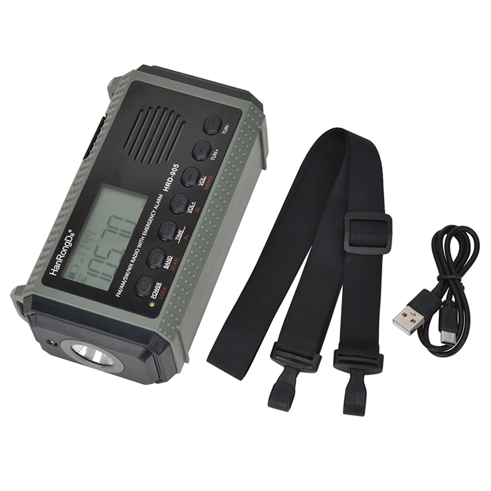 HanRongDa HRD-905 All-band Radio AM FM SW WB Radio Outdoor Emergency Radio with SOS Alarm Flashlight Reading Light Solar Powered