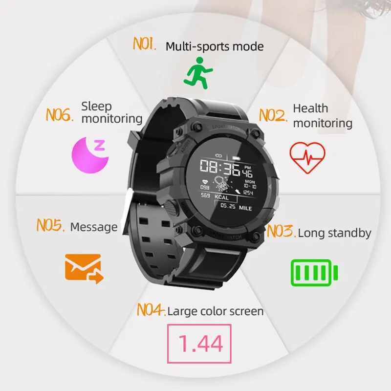 Bluetooth Fitness Tracker Sports Smart Watch Reminder Color Screen FD68S Health Monitoring Wear Watch Black