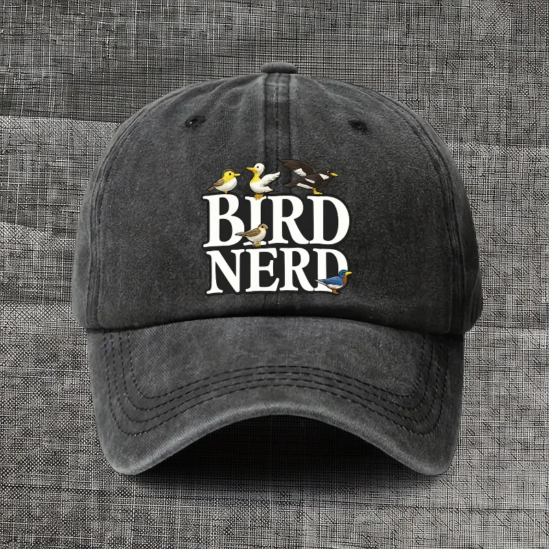 Bird Nerd Print Baseball Cap Unisex Adjustable Cotton Washed Denim Hat for Outdoor Birdwatching