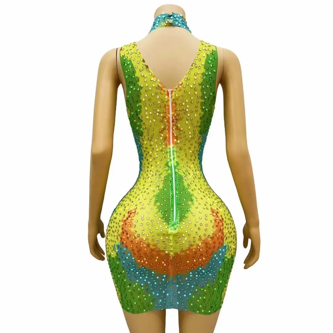 Designer di marca estate giallo verde diamanti abito senza maniche compleanno donna abiti da ballo vestito da ballo Sexy Costume da ballo Binguo