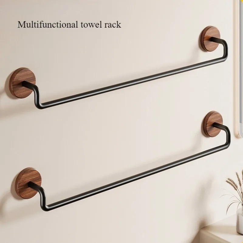 

Walnut bathroom towel rack antique style non-punching single rod minimalist bathroom towel bath towel hanging rod rack