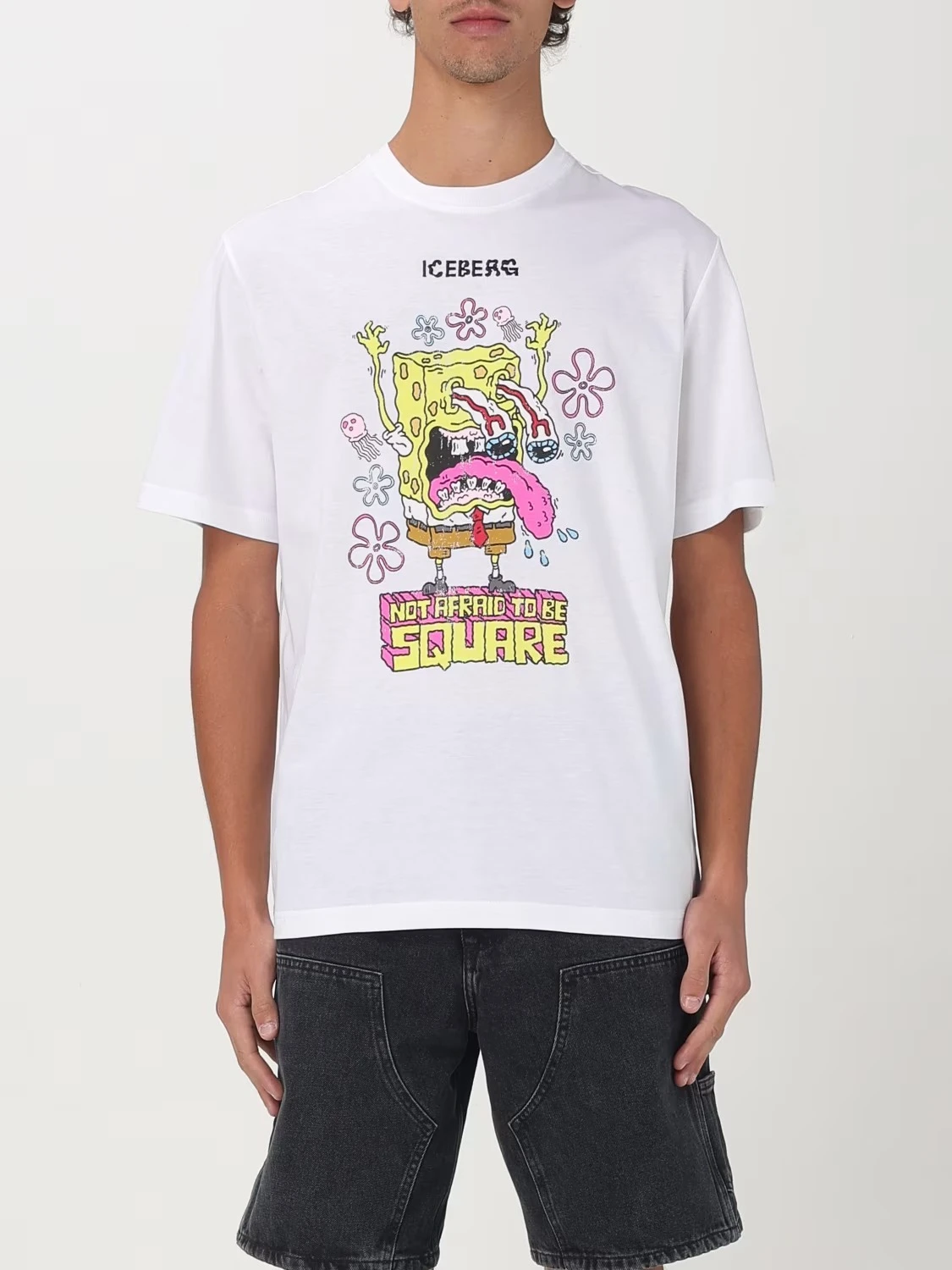 الشارع موضة الاتجاه الملابس ICEBERG نمط الطباعة الصيف الفاخرة العلامة التجارية القطن الخالص الرجال والنساء تي شيرت قصيرة الأكمام #5