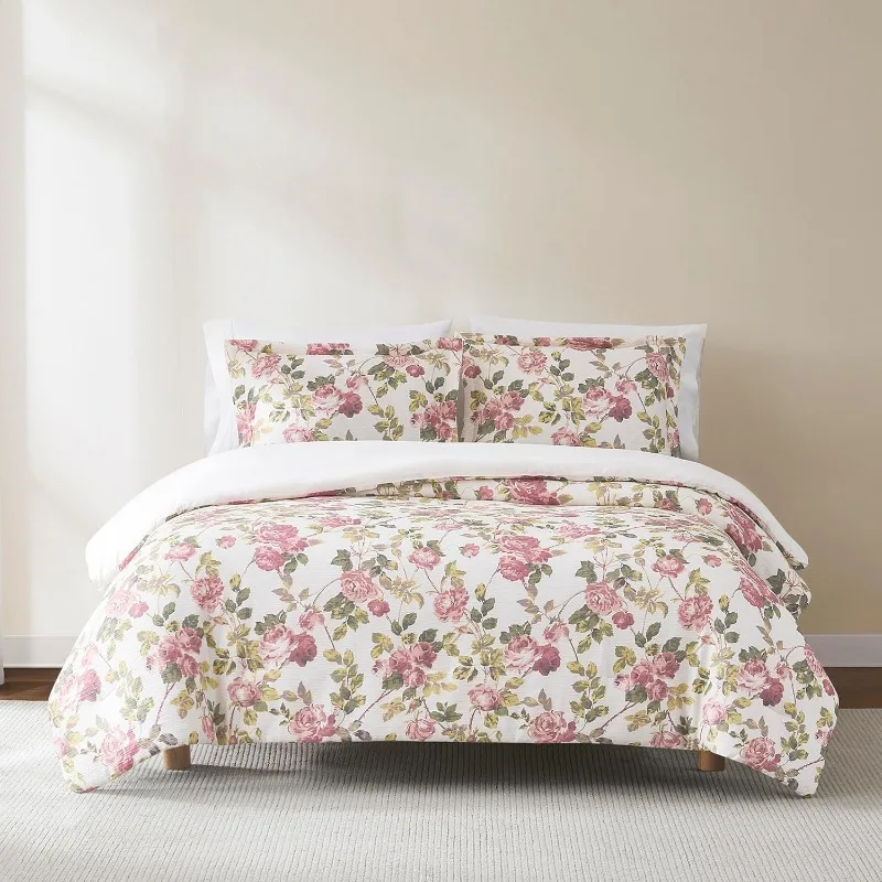 

Vintage Rose Comforter 3 Piece Set Full/Queen Dusty Rose - Floral Comforter - Pink Flower Bedding Set - Garden Print