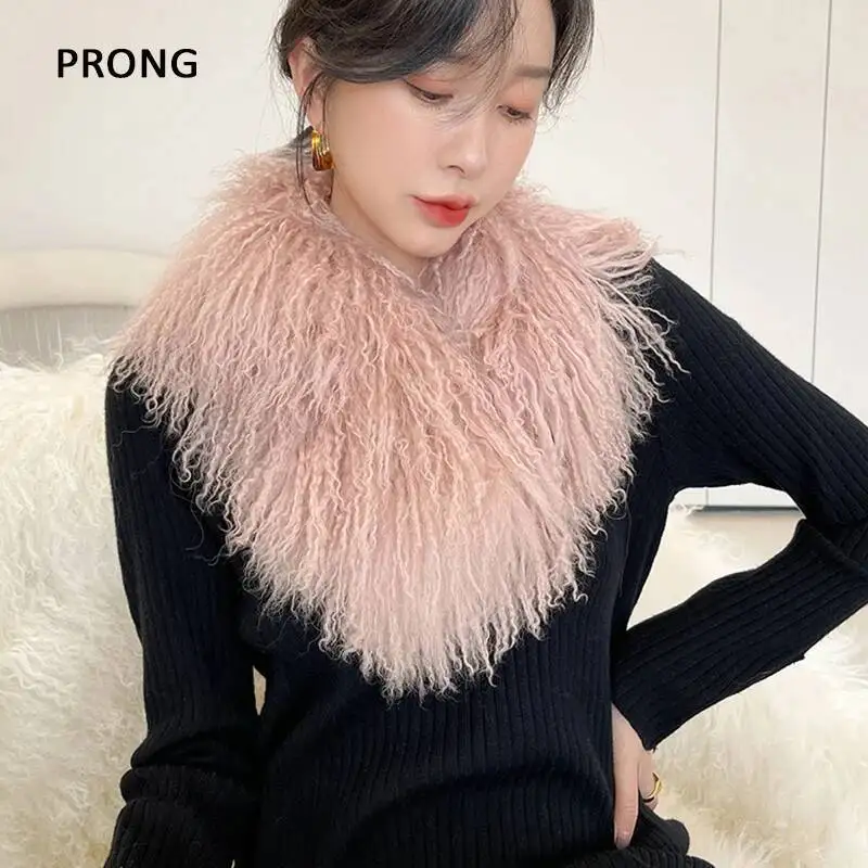Winter Wool Fur Scarf Large Size Real Fur Collar Magnetic Snap Neck Warmer Ring Scarves 100% Natural Fur Mufflers