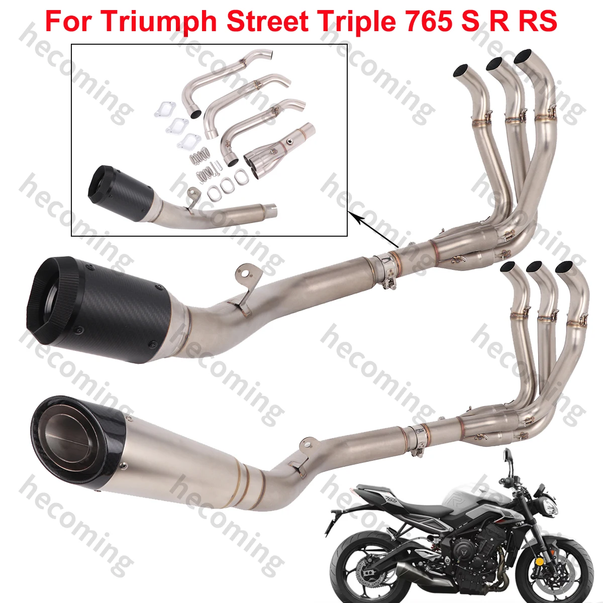 

Полная выхлопная система без шнуровки для Triumph Street Triple 765 S R RS Moto Escape, модифицированная передняя труба глушителя 2017-2024 765 RS