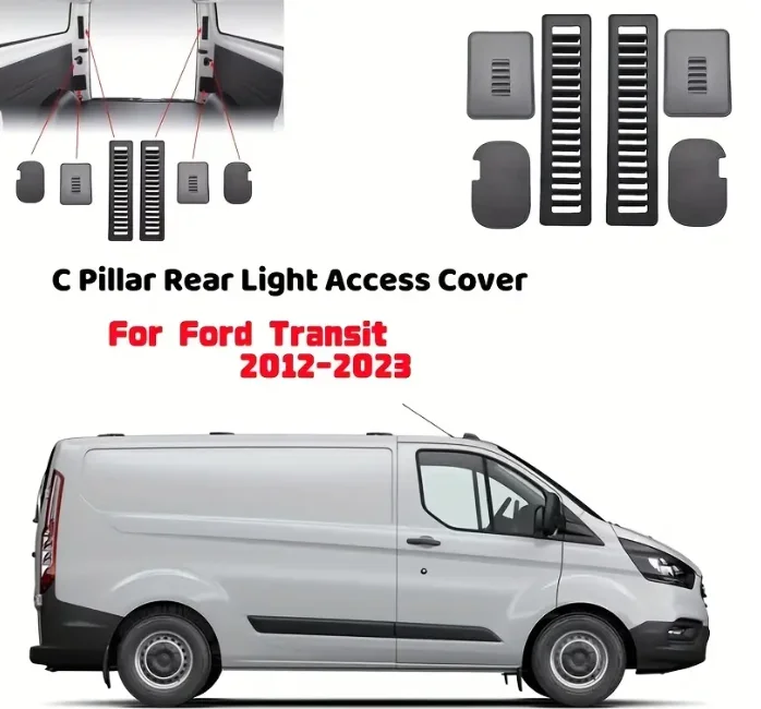 6PCS For Black Transit Custom Van C Pillar Rear Light Access Covers Camper Conversion Car Interior Replacement Car Accessories