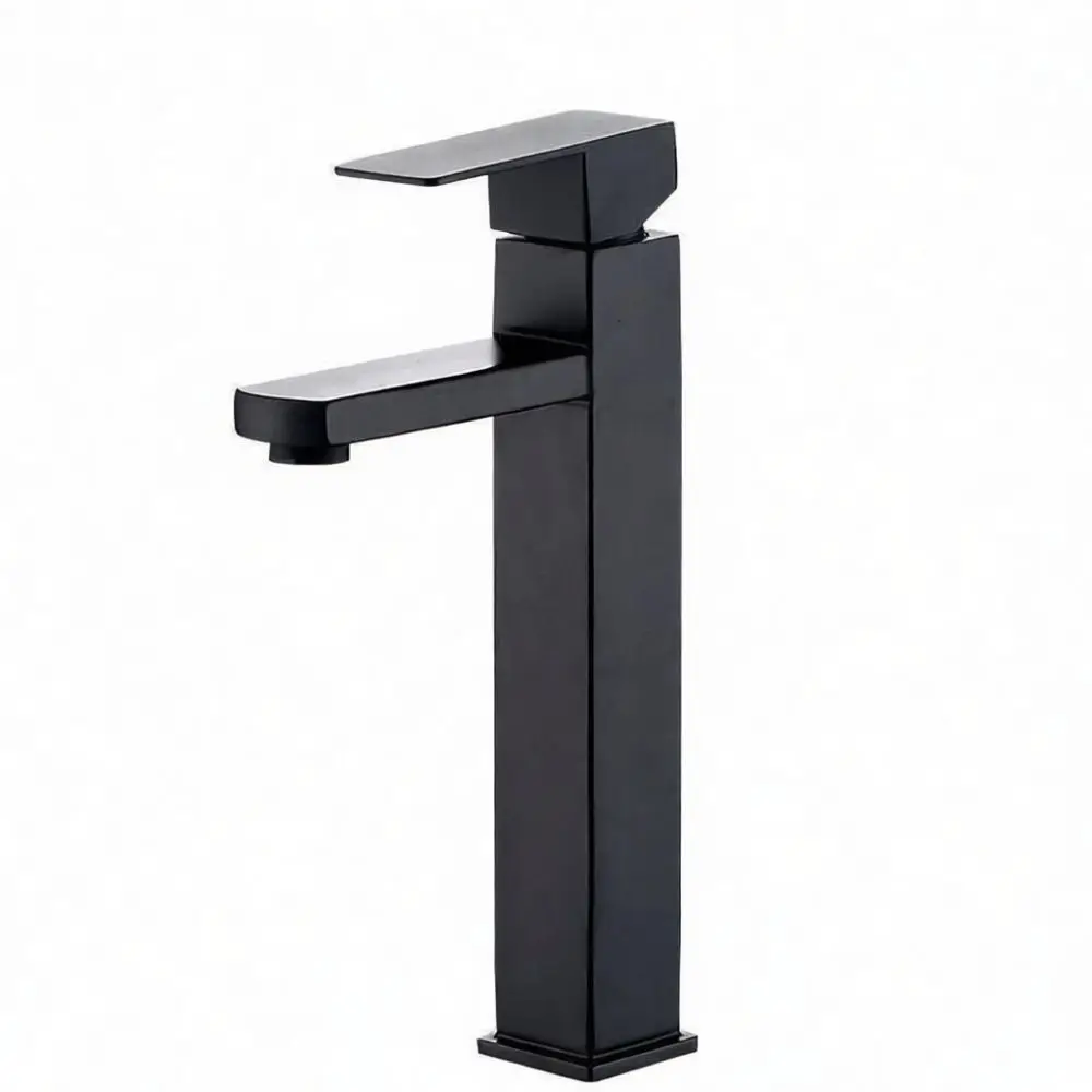 Matte Black Basin Faucet Square 304 Stainless Steel Sink Mixer Bathroom Modern Washroom Vanity Hot Cold Water Dual Tap