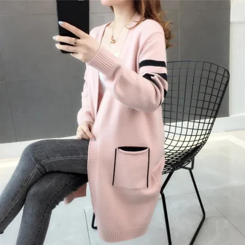 Thickened Medium to Long Sweater Cardigan for Women with a Lazy Loose Style Women\'s Knitted Jacket for Early Autumn 2023 Tops