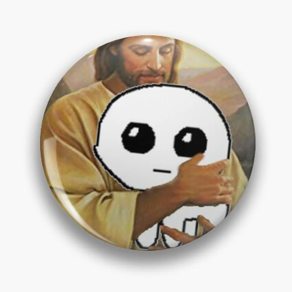 I SAW THAT Jesus Tinplate Pins God Hug Autism Tbh Cartoon Button Brooches Christian Lapel Badges Clothes Backpack Decorate Gifts