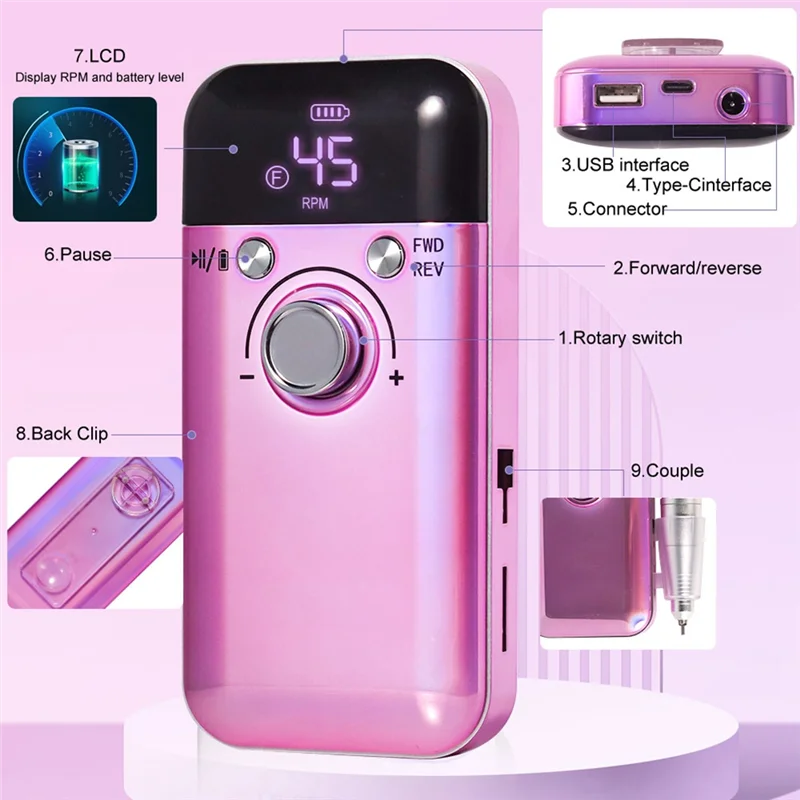 ABIT Smerigliatrice elettrica per smalto a batteria, trapano per unghie, strumento per manicure