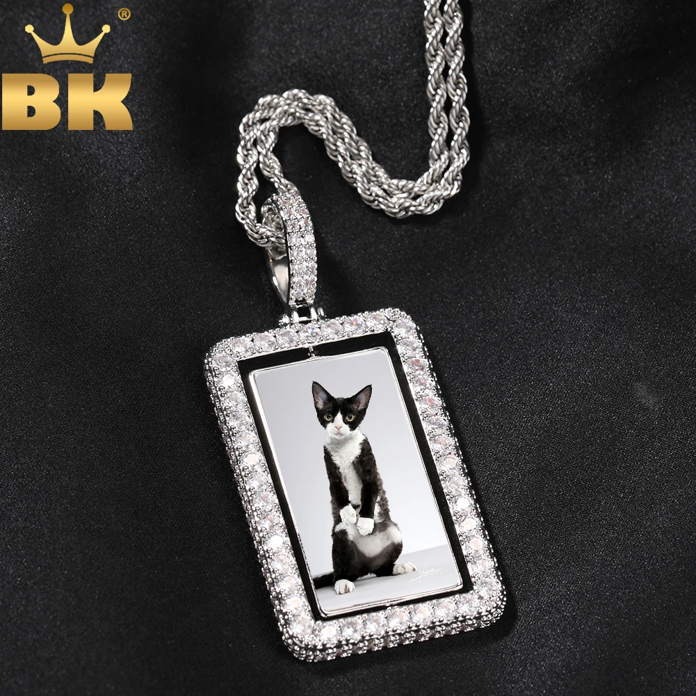 

TBTK Custom Spinning Double Sides Photo Rectangle Shape Pendant Necklace Photoes Memory Jewelry For Couple Family Gift