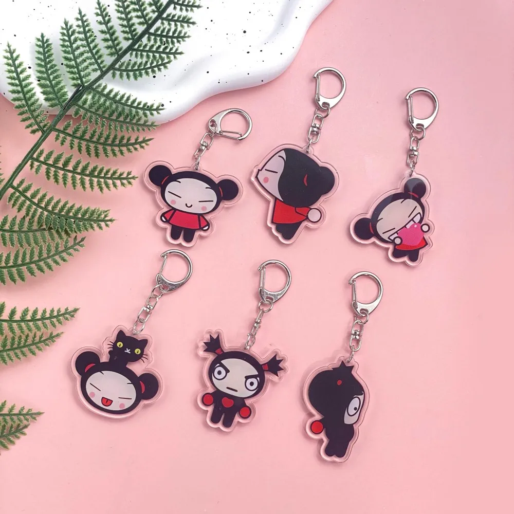 1/6 Peças Chaveiro de Carro de Acrílico Desenho Animado Pucca&Friends, Pingente Fofo para Mochila, Acessórios Divertidos para Bolsa, Decoração, Presentes de Feriado