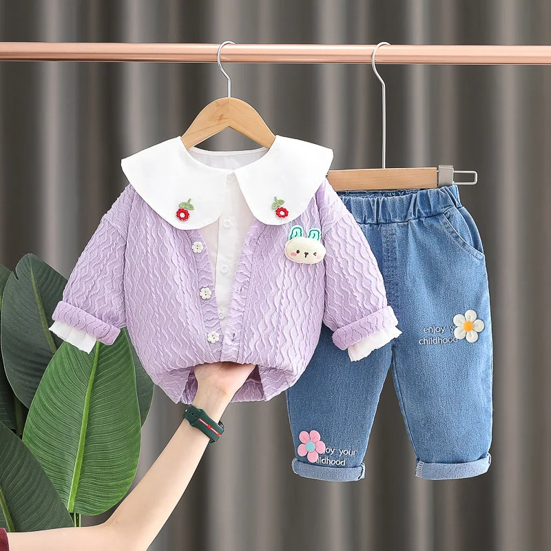 New Spring Autumn Baby Clothes Suit Children Girls Fashion Jacket Shirt Pants 3Pcs/Sets Toddler Sports Costume Kids Tracksuits