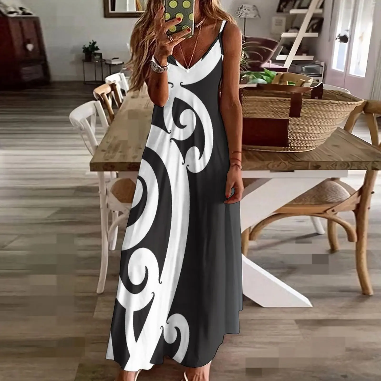 Black and White Layered Maori Koru Design Sleeveless Dress luxury evening dresses for women 2023 dress dresses Beachwear