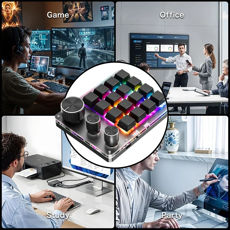 Pemrograman Bluetooth Nirkabel Makro Kustom 16Key 3 Kenop Keyboard 3Mode RGB Copy Paste Gaming Keypad Mekanik Hotswap Macropad