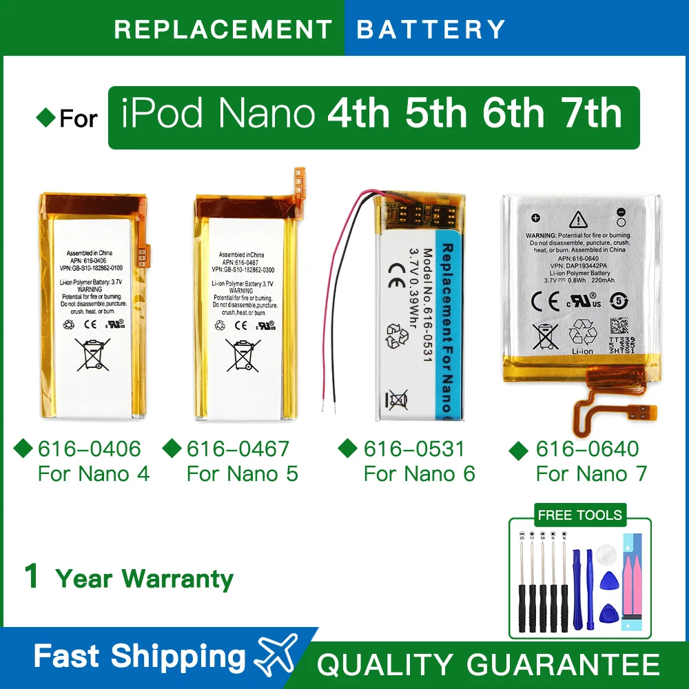 Batería de repuesto para iPod Nano 4 5 6 7 Nano4 Nano5 Nano6 Nano7 616-0406 616-0467 616-0531 616-0640 4th 5th 6th 7th Batterij