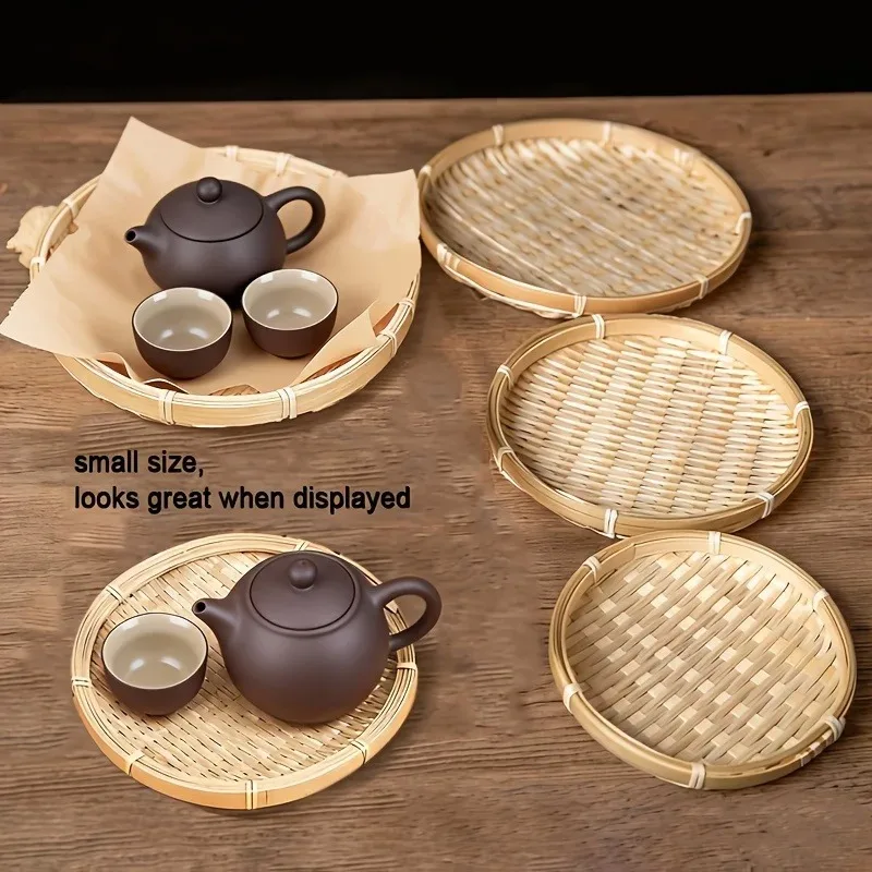 

9 Pack Bamboo Circular Dustpan Hand Woven Unique Natural Materials Creative Household Plates Mini Bamboo Products Shelf Baskets