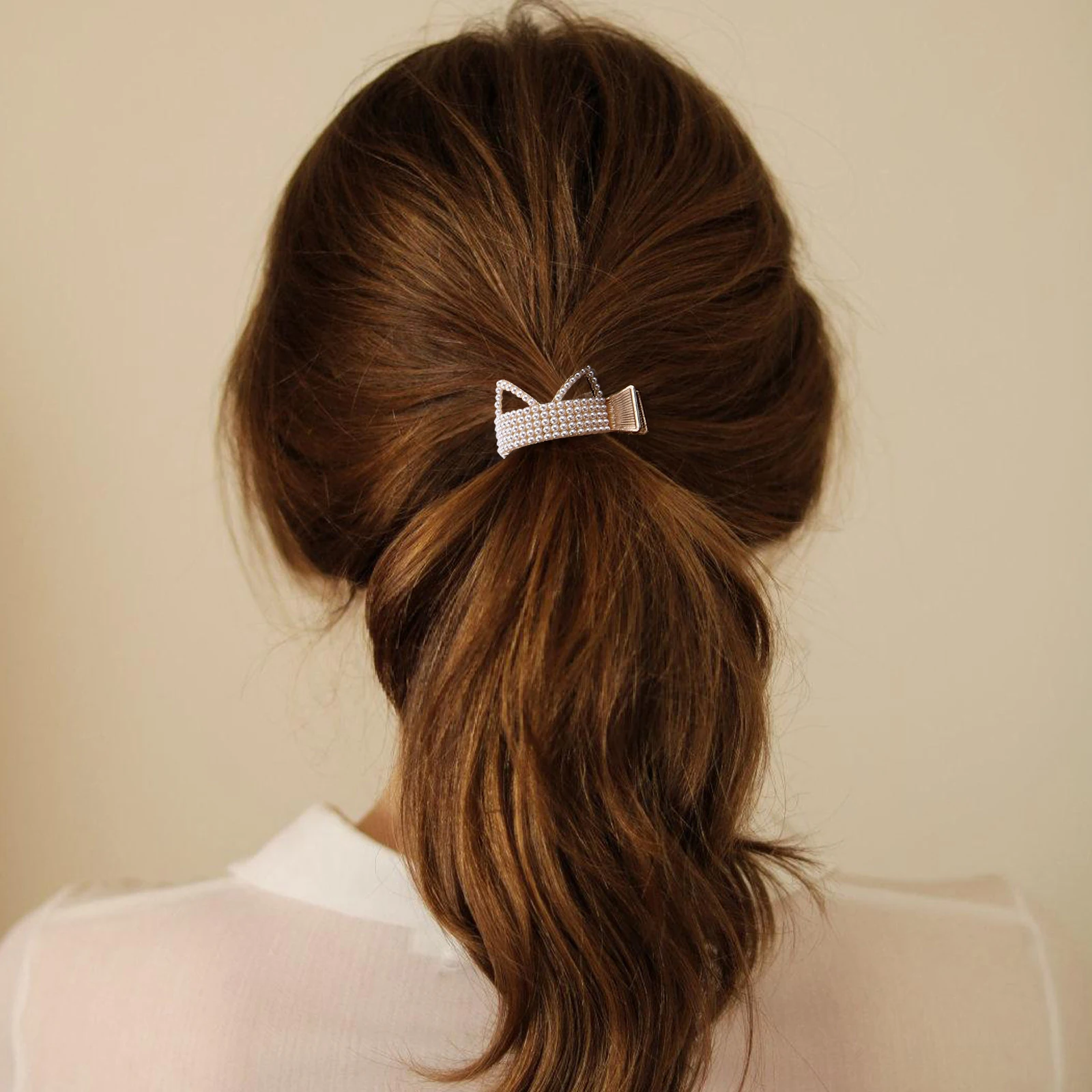

High Ponytail Claw Clips Pearl Cat Ears Design Hair Accessories For Women Long Hair Bridal Claw Clips Back Head Grip