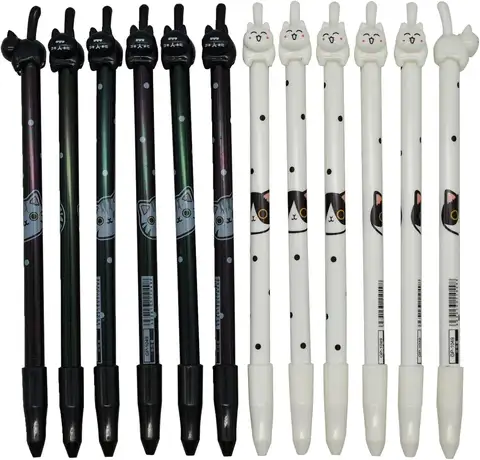 12 Pcs Cat Gel Pens Cute Black White Shaped Neutral Water Pens Fun Animal Novelty Writing for School Office Writing Supplies