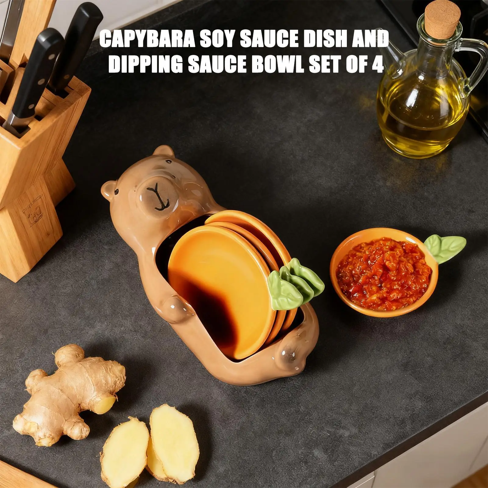 

Soy Sauce Dish Ceramic Seasoning Container with Capybara Holder Dipping Sauce Dish for Home Cooks Restaurant Dumpling Appetizer