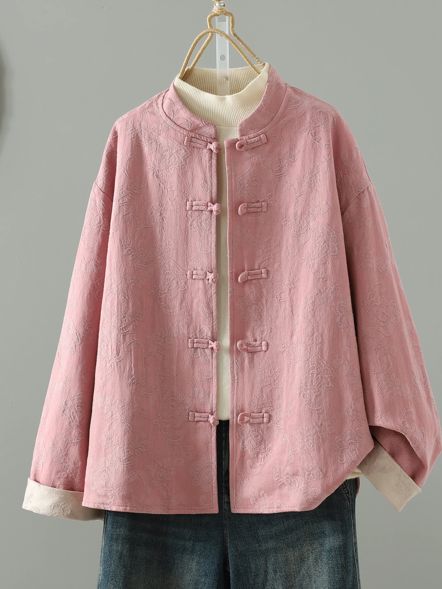 

New Autumnal Chinese Sle Outerwear Comfortable Versatile Cotton Linen Embroidered Jaet Ladies Faionable Streetwear