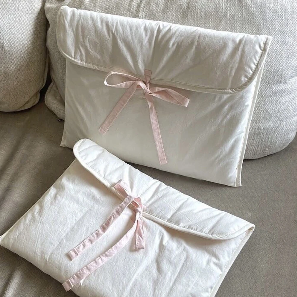 Bow Knot Computer Bag Sweet Computer Storage Handbag Soft Notebook Case Cover INS Cosmetic Storage Pouch Portable Travel Bag