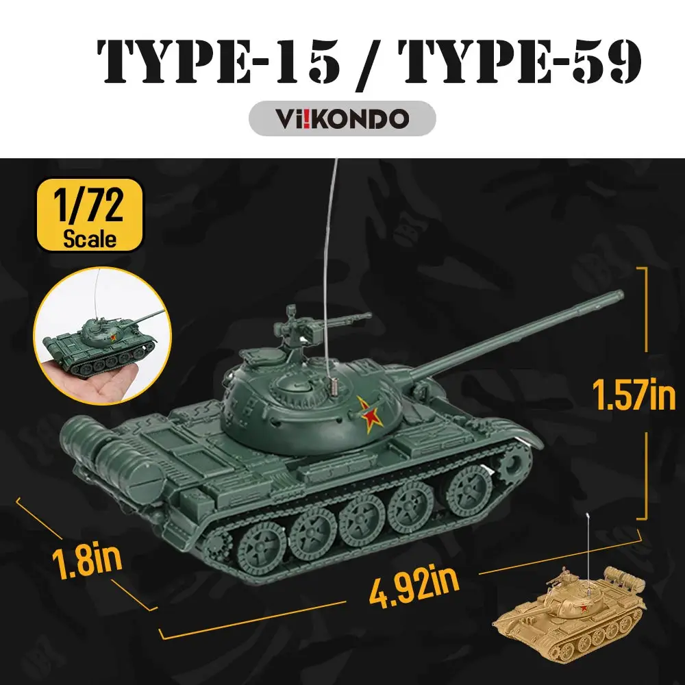 ViiKONDO 장난감 탱크 육군 트럭 군용 차량 모델 키트, 1/72 중국 유형 15 경량 탱크 유형 59 중형 탱크 조립, 워게임 선물