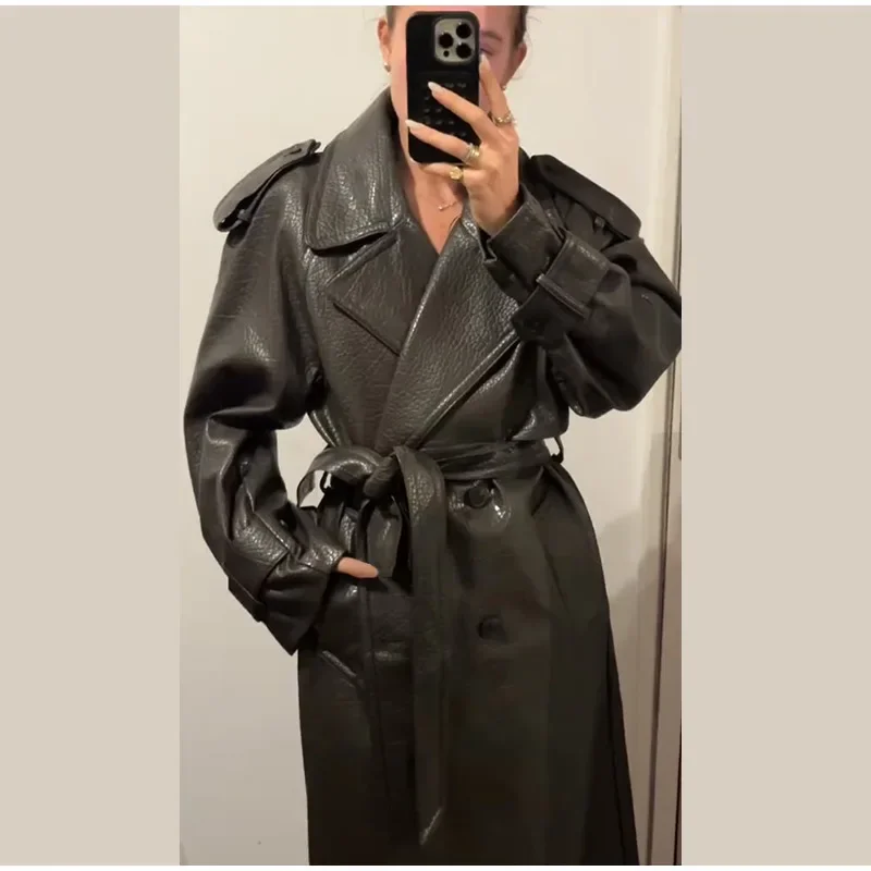 Mode Dames Overjas Turn-Down Kraag Volledige Mouw Riem Lace Up Vrouwelijke Lange Overjas 2026 Herfst Chic Elegante Dame outwears