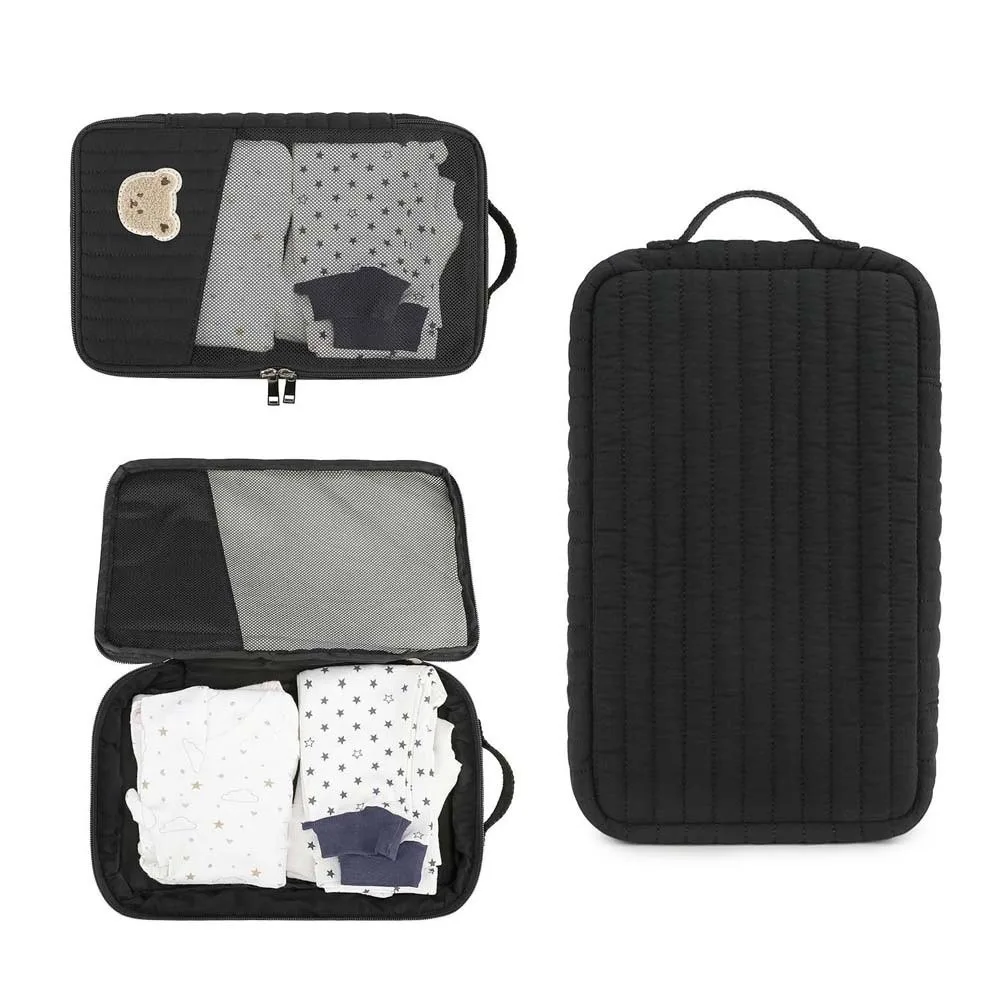 Cartoon Bear Embroidered Mesh Diaper Pouch Zippered Striped Baby Packing Cube Soft-touch Compact Hanging Toiletry Bag Mother