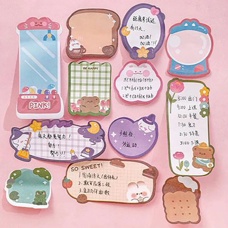 Cute Cartoon Sticky Notes, Sticky Notes, Papelaria Labels, Cartoon Notepad, Colorido, Material escolar e de escritório, 20 folhas
